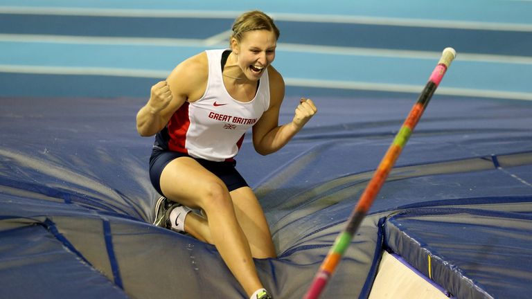 Holly Bleasdale in action in the women's Pole Vault Final Final at the Sainsbury's British Athletics Indoor Championships