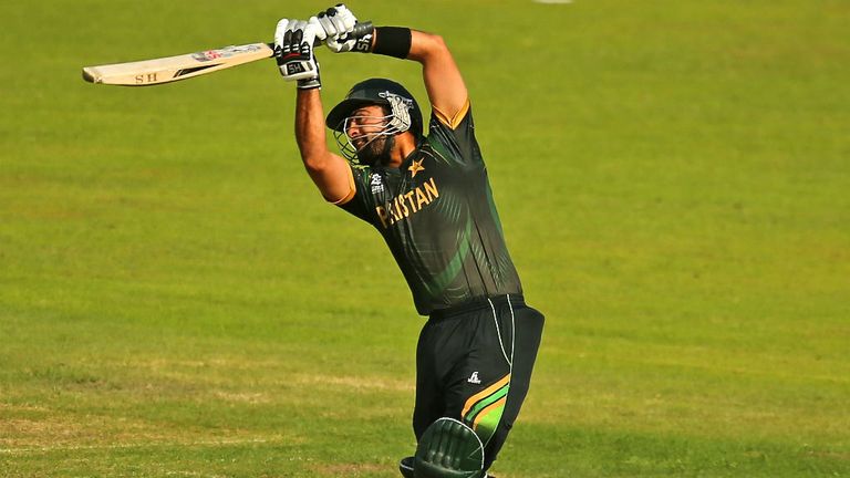- Ahmed Shehzad of Pakistan hits a six during the ICC World Twenty20 Bangladesh 2014 match between Pakistan and Bangladesh at Sher-e-Bangla Mirpur Stadium