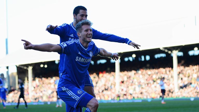 Andre Schurrle: Celebrates Chelsea hat-trick with Eden Hazard