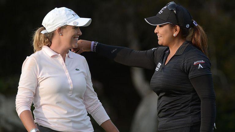 Cristie Kerr (l) and Lizette Salas at the end of Saturday's third round in California