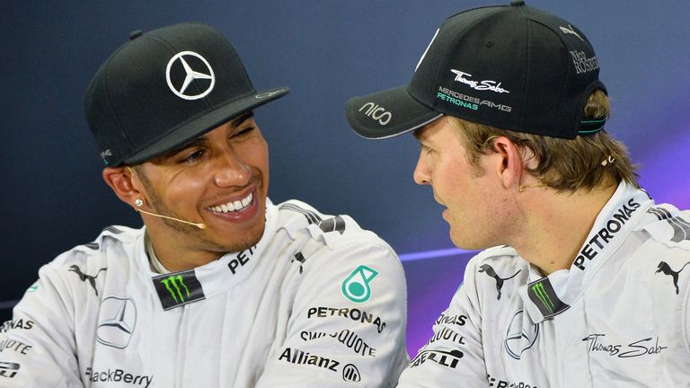 Pole sitter Lewis Hamilton and Nico Rosberg in the Press Conference