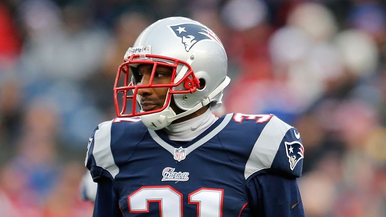Aqib Talib of the New England Patriots looks on during a game with Cleveland Browns at Gillette Stadium