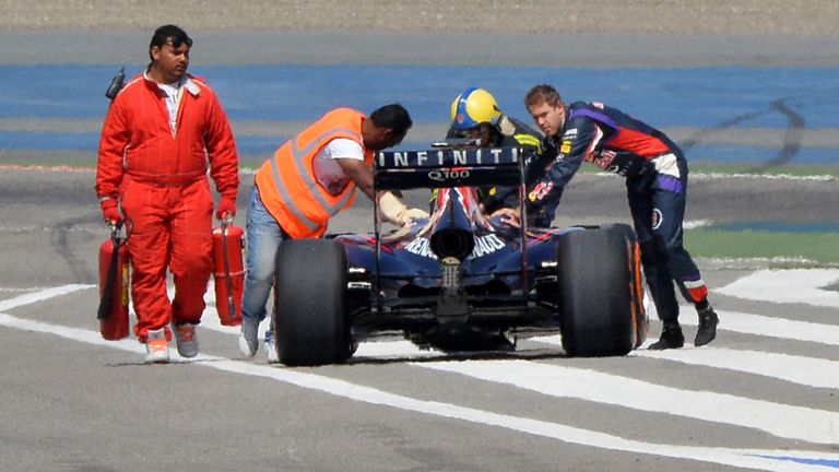 Sebastian Vettel only made it to the end of the pitlane before stopping