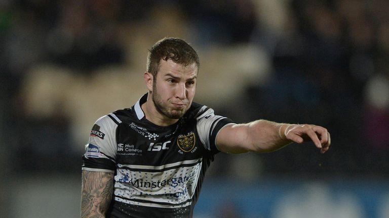 Ben Crooks of Hull FC kicks at goal during the Super League