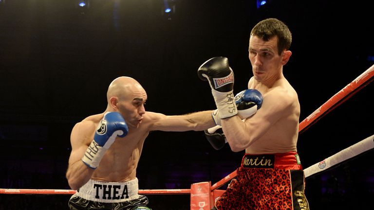 Stuart Hall (left) and Martin Ward in their IBF Bantamweight Title fight at the Metro Radio Arena, Newcastle.