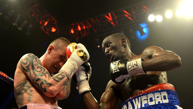 Ricky Burns and Terence Crawford clash during the WBO world lightweight title fight at the SECC in Glasgow