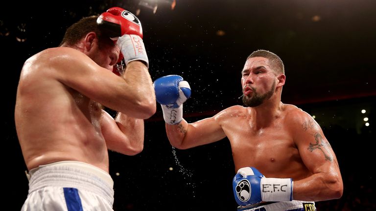 Tony Bellew in action against Valery Brudov of Russia on his debut at cruiserweight