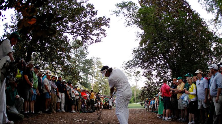 Bubba Watson plays his wonder shot at the 10th hole