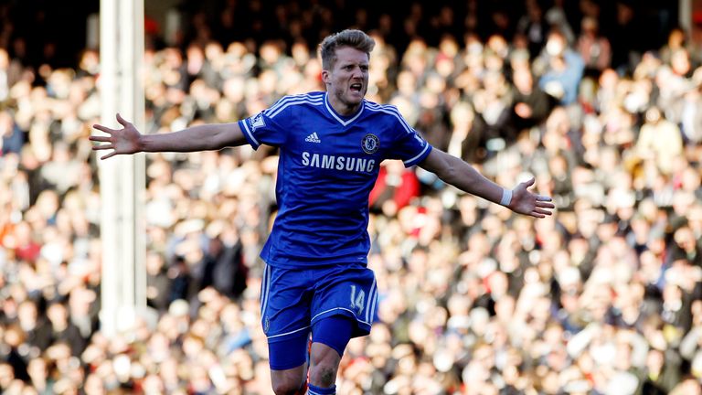Chelsea's Andre Schurrle celebrates scoring the opening goal against Fulham