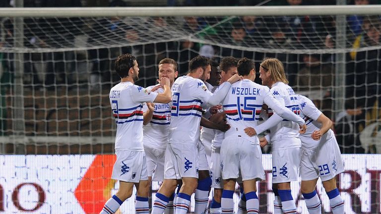 Gianluca Sansone of Sampdoria celebrates after scoring