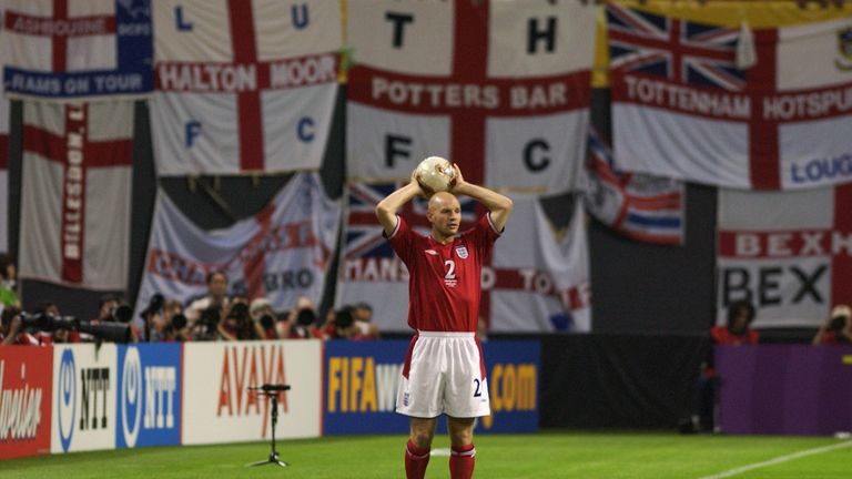 Danny Mills of England takes a throw-in during the FIFA World Cup Finals 2002 Group F match between England and Argentina