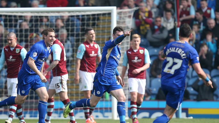 David Nugent celebrates his goal during the Championship match between Burnley and Leicester