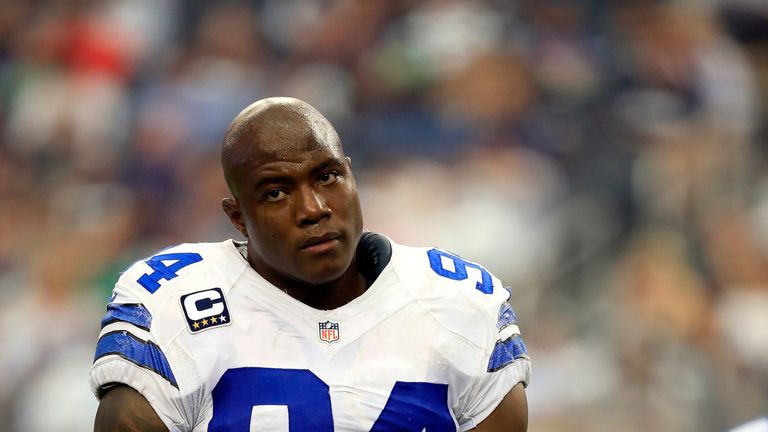 Defensive end DeMarcus Ware of the Dallas Cowboys walks onto the field during the game against the St. Louis Rams
