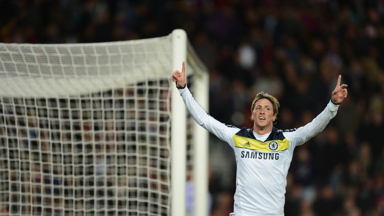 Chelsea's Spanish forward Fernando Torres celebrates after scoring during the UEFA Champions League second leg semi-final football match Barcelona against 