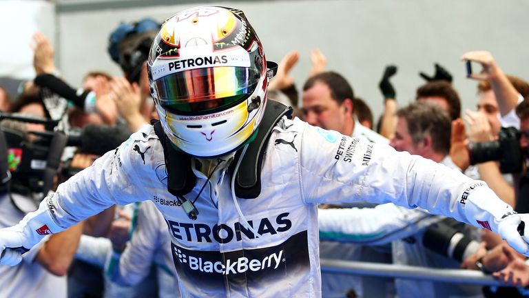 Lewis Hamilton celebrates victory