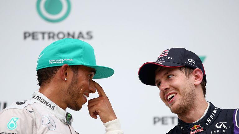 Sebastian Vettel and Lewis Hamilton on the podium