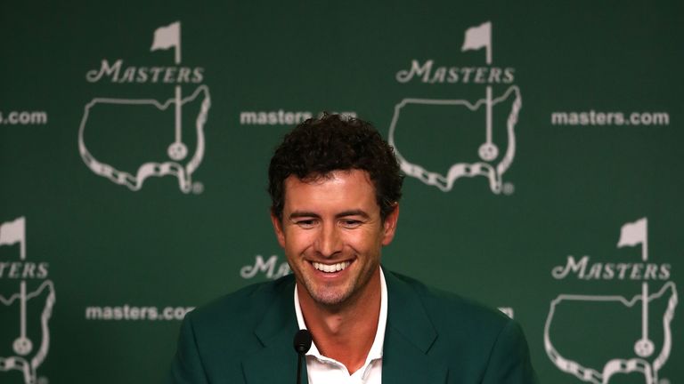 Adam Scott of Australia addresses the media after winning the 2013 Masters