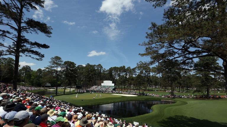 A genral view of the par five 15th hole at Augusta National