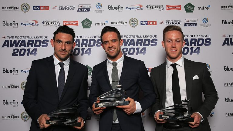 The Three Sky Bet Player of the year award winners (left-right) Chesterfield's Gary Robert's (league Two), Burnley's Danny Ings (Championship) and Brentfor