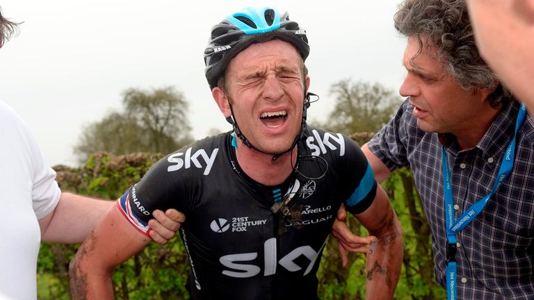 Ian Stannard after a crash in the 2014 Ghent-Wevelgem