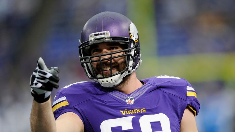 Jared Allen of the Minnesota Vikings looks on before the game against the Detroit Lions