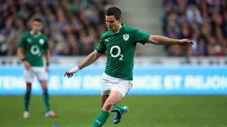 Fly-half Jonathan Sexton takes a shot at goal during Ireland's Six Nations victory over France in Paris