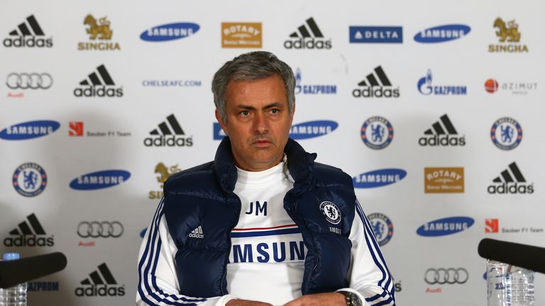 LONDON, ENGLAND - MARCH 07:  Manager Jose Mourinho of Chelsea talks to the media during a press conference at Stamford Bridge on March 7, 2014 in London, E