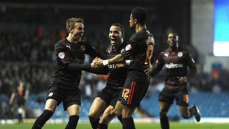 Reading's Gareth McCleary (third from the left) celebrates with teammates after scoring his side's first goal during the Sky Bet Championship match