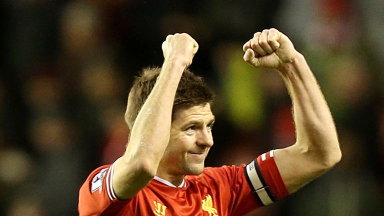 Liverpool's Steven Gerrard celebrates after the final whistle