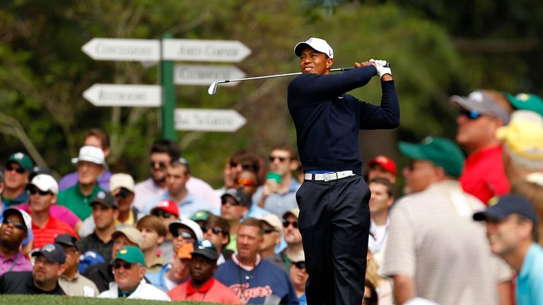 AUGUSTA, GA - APRIL 06:  Tiger Woods of the United States hits a tee shot on the fourth tee during the second round of the 2012 Masters Tournament at Augus