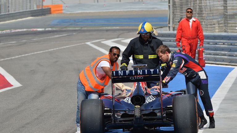Sebastian Vettel only made it to the end of the pitlane before stopping