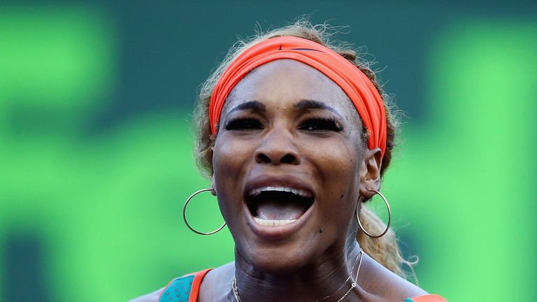 Serena Williams of the USA celebrates winning the first set against Yaroslava Shvedova 