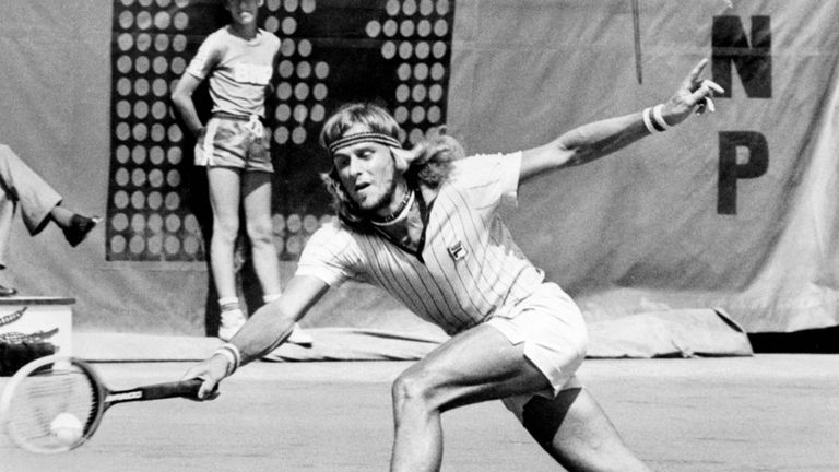 - Swedish Bjorn Borg returns a forehand to his opponent French Francois Jauffret during their match at the French Tennis Open in Paris 07 June 1976