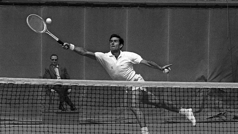 - Australian Ken Rosewall returns a forehand to his opponent and fellow-countryman Rod Laver during their final at the French Tennis Open in Paris 07 June 1969