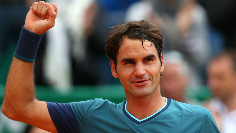 - Roger Federer of Switzerland celebrates defeating Jo-Wilfried Tsonga of France during day six of the ATP Monte Carlo Rolex Masters Tennis