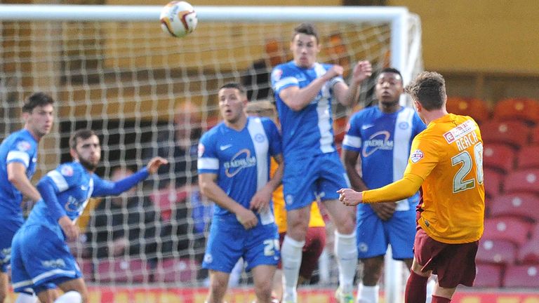Bradford City's Adam Reach scores his sides opening goal during the Sky Bet League One match at the Coral Windows Stadium, Bradford.
