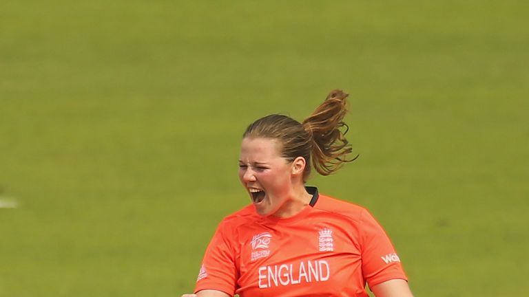 Anya Shrubsole: England seamer celebrates wicket during semi-final of 2014 World Twenty20 against South Africa.