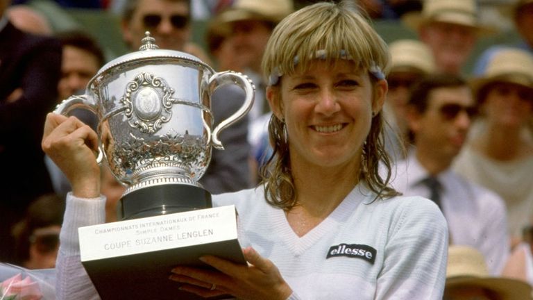 Chris Evert of the USA holds the trophy aloft after winning the Womens Singles final during the French Open at Roland Garros in Paris