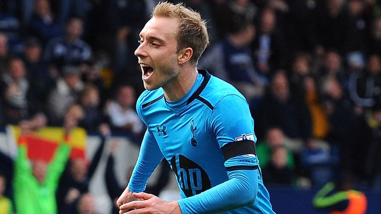 Christian Eriksen celebrates after scoring Tottenham's third