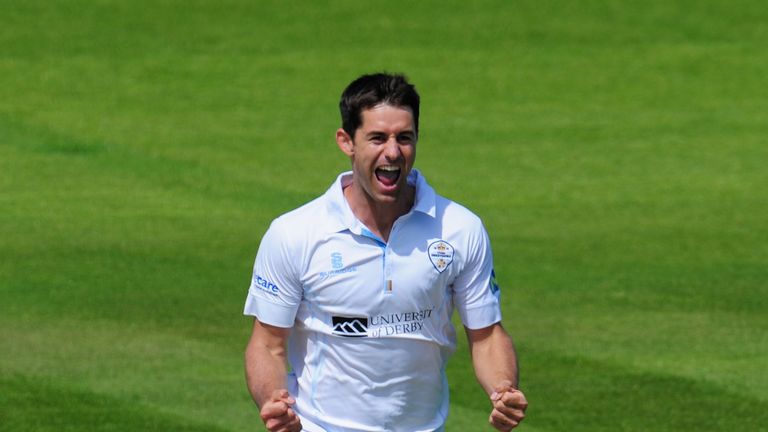 CHESTER-LE-STREET, ENGLAND - JULY 08:  Derbyshire bowler Tim Groenewald celebrates after taking the wicket of Michael Richardson during day one of the LV C