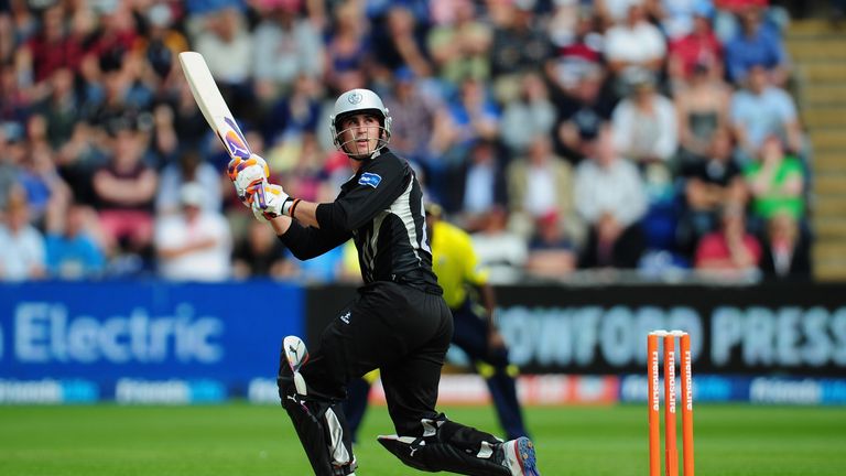 Somerset batsman Craig Kieswetter hits a boundary during the Friends Life T20 semi-final against Hampshire in Cardiff. Aug 25 2012.