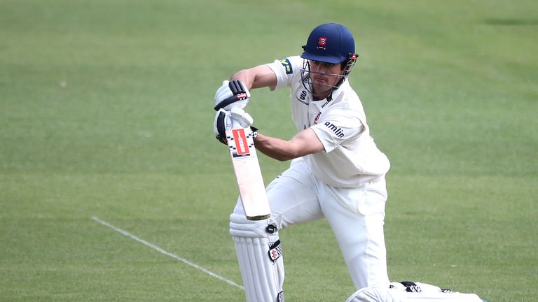 Alastair Cook of Essex hits out during day two of the LV County Championship match against Surrey at The Kia Oval
