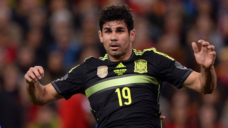Diego Costa of Spain in action during the international friendly match between Spain and Italy at Vicente Calderon Stadium