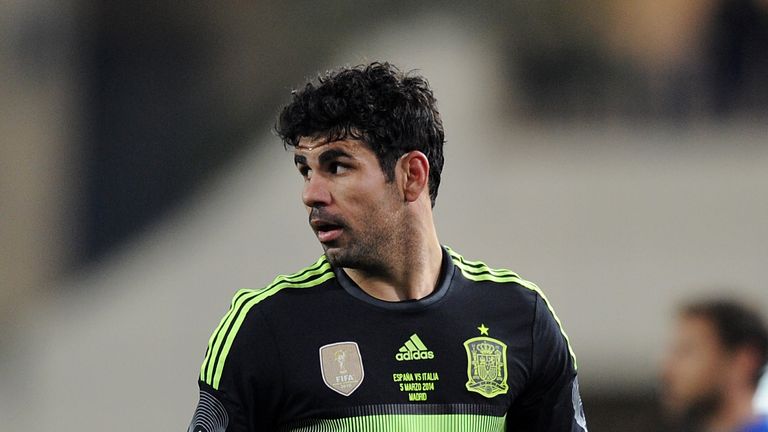 Diego Costa of Spain looks on during the international friendly match between Spain and Italy at estadio Vicente Calderon