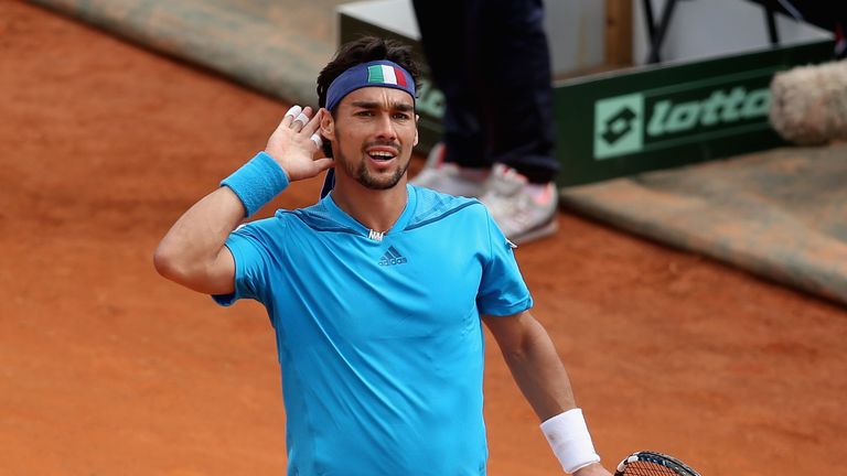 Fabio Fognini of Italy celebrates victory against Andy Murray in the Davis Cup