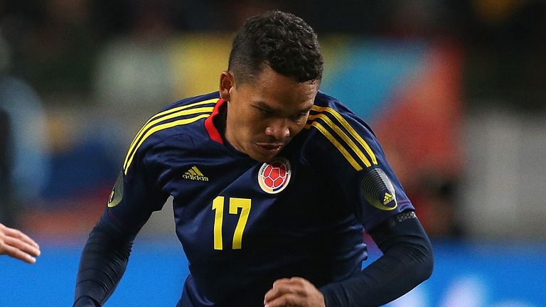 Carlos Bacca of Colombia in action during the friendly International match between the Netherlands and Colombia 