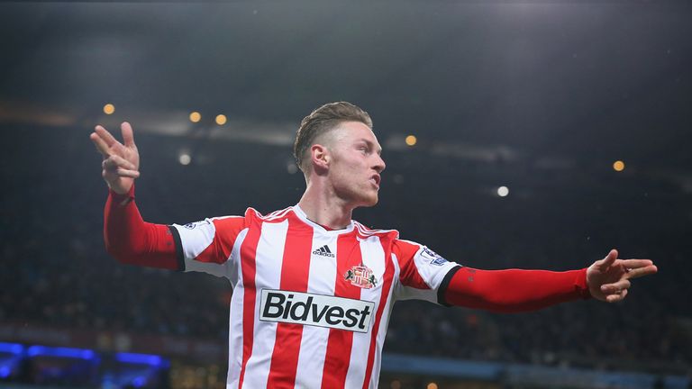 MANCHESTER, ENGLAND - APRIL 16:  Connor Wickham of Sunderland celebrates after scoring his first goal during the Barclays Premier League match between Manc