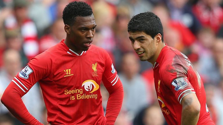 Luis Suarez and Daniel Sturridge of Liverpool