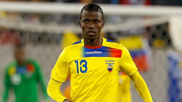 Midfielder Enner Valencia of Ecuador in action against Argentina during a friendly match at MetLife Stadium n