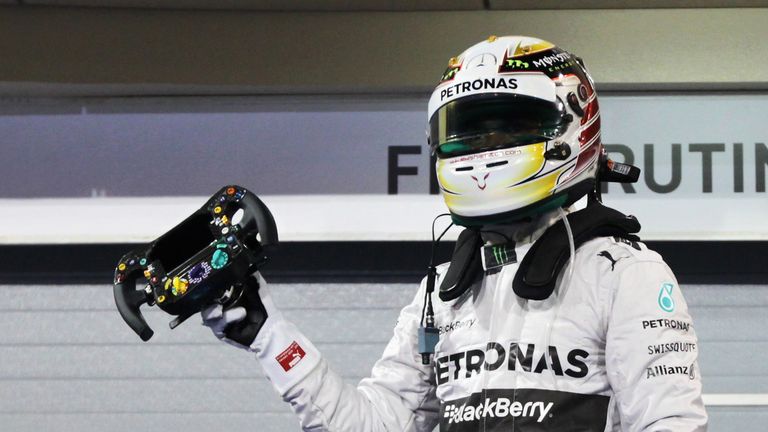 Lewis Hamilton celebrates in parc ferme